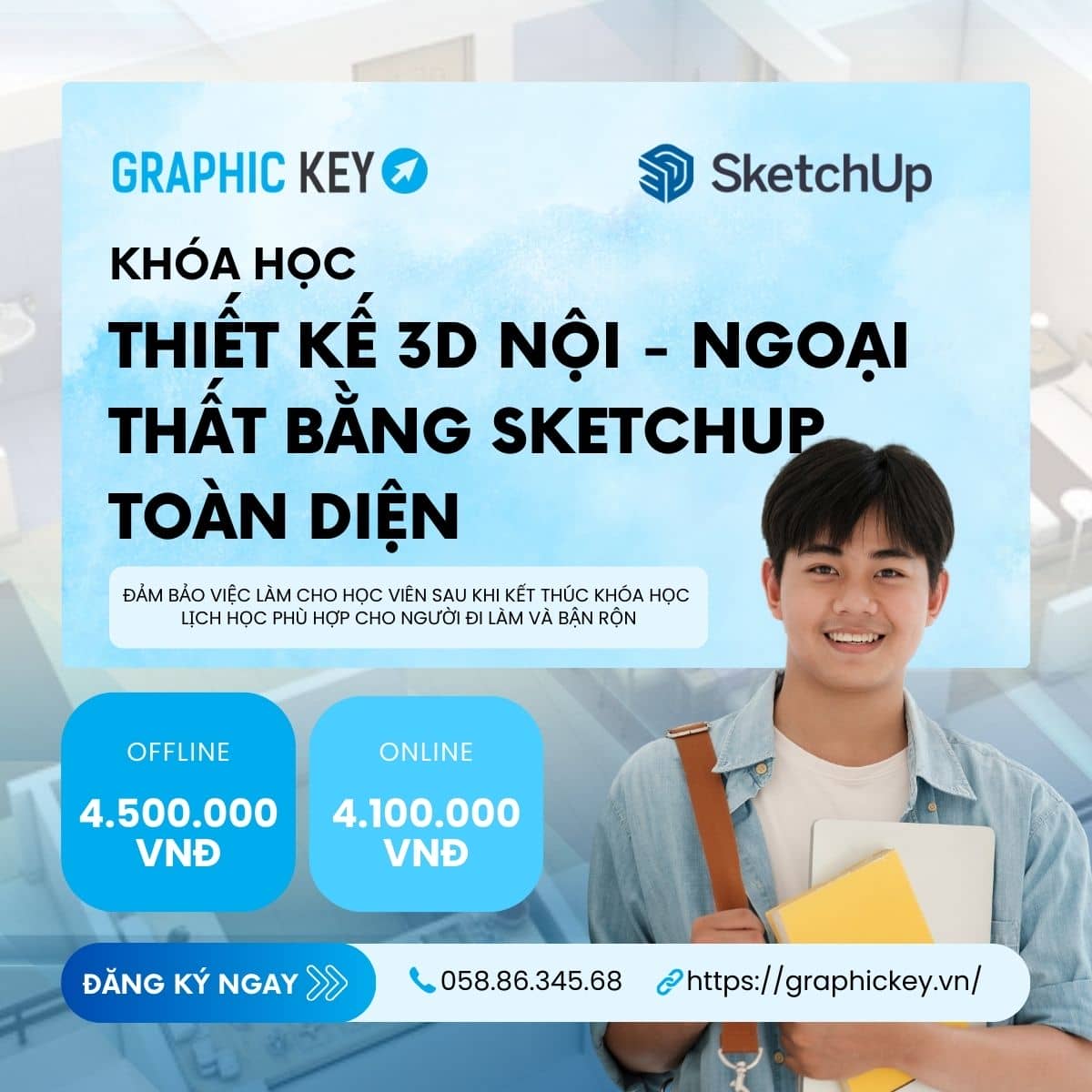Khóa học thiết kế 3D nội - ngoại thất bằng Sketchup toàn diện | Graphickey
