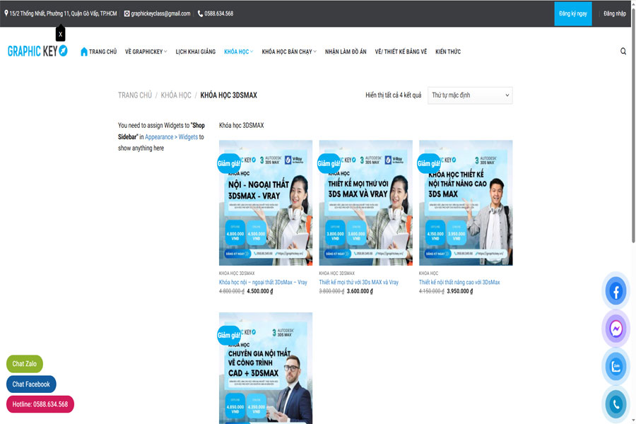 Giao diện trang chủ của trung tâm Graphic Key